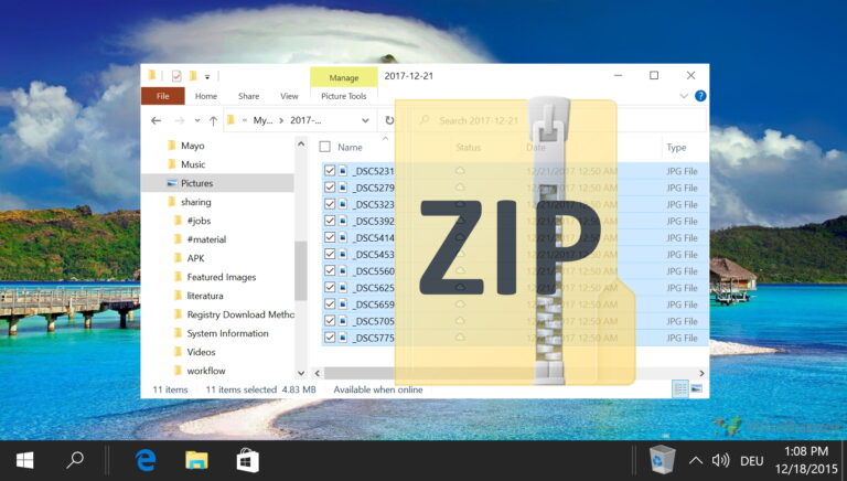 Как заархивировать или разархивировать файл или папку в Windows 10