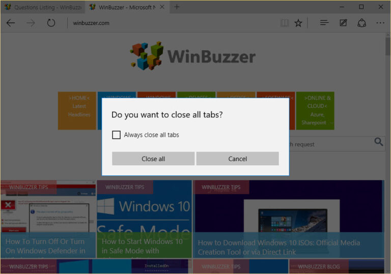 Microsoft Edge: как включить или отключить функцию «Попросить закрыть все вкладки»